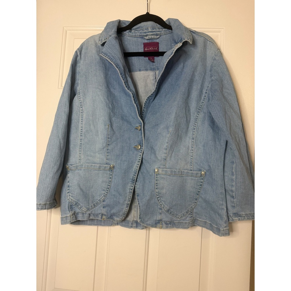 Gloria Vanderbilt Womens Light Wash Denim Blazer Jacket Blue XL